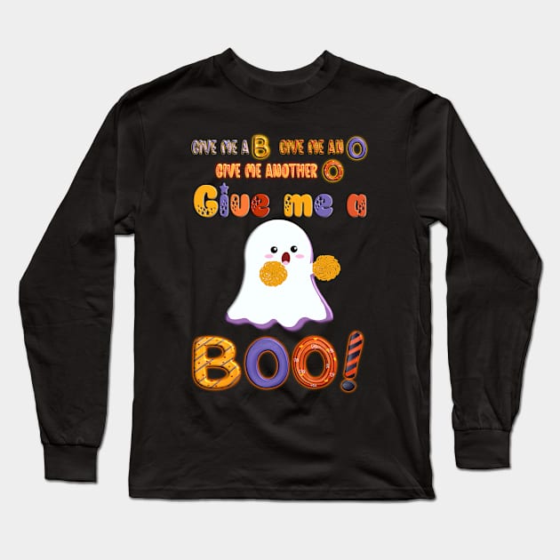 Cute Halloween Cheerleader Ghost with pompoms Long Sleeve T-Shirt by madrigenum